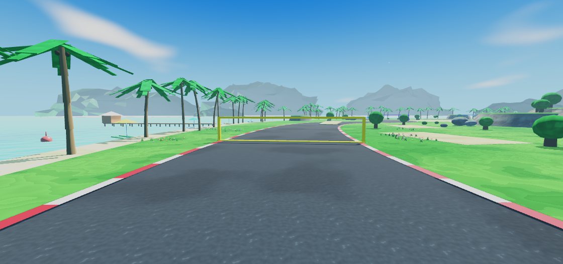 Beach and palms along the road